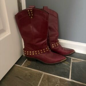 Vince Camuto Burgundy Boots with Gold Accents